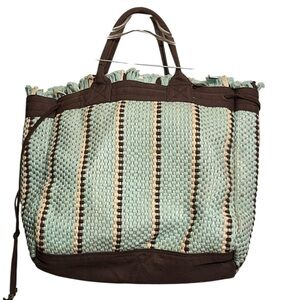 GAP large woven / braided tote bag Aqua, Brown and silver